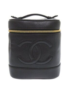 Chanel Caviar Leather Black 4 Vintage Vanity Bag Handbag Vertical Shape